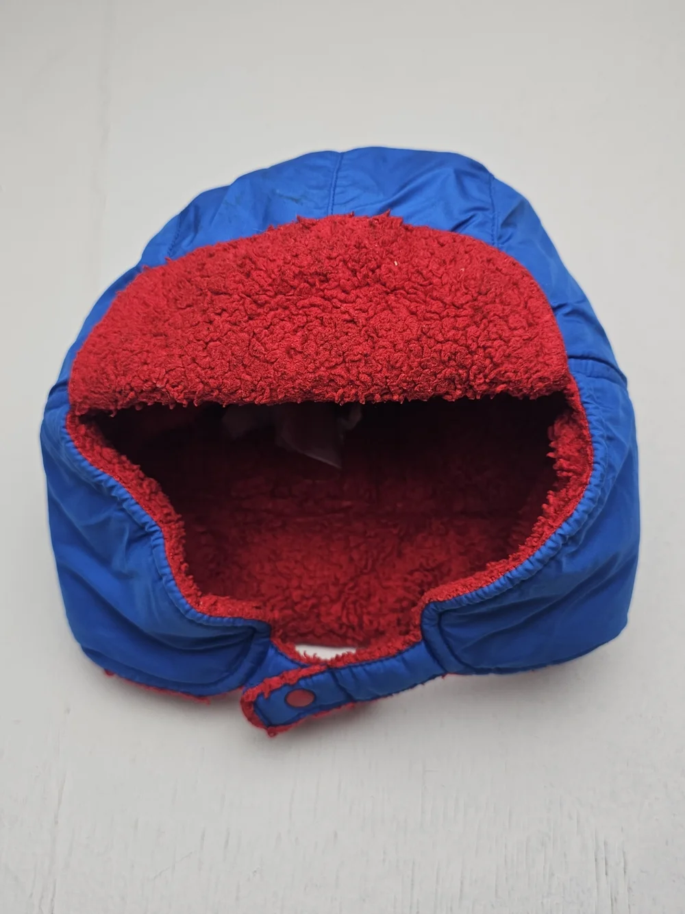 Patagonia Infant Blue and Red Trapper Hat with Sherpa Lining